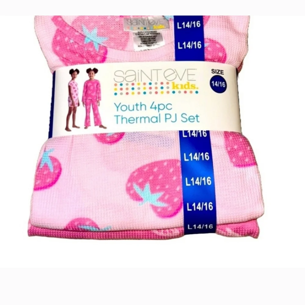 Saint Eve Youth Girls' 4-piece Short & Long Thermal Pajama Set, Pink - Large,nwt